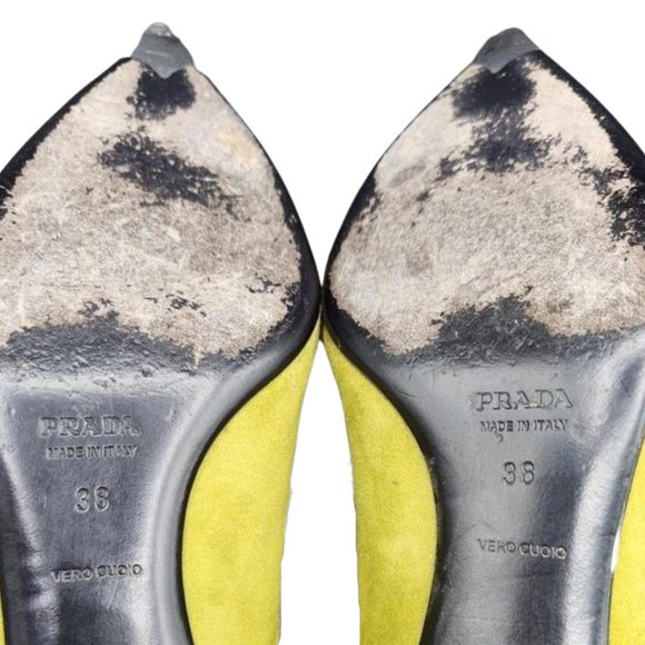Prada Women's Green and Yellow Suede Kitten Heels - Picture 5 of 5